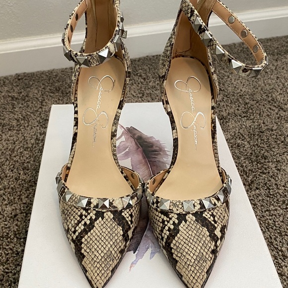 Jessica Simpson Snakeskin Studded Heels - Picture 1 of 5